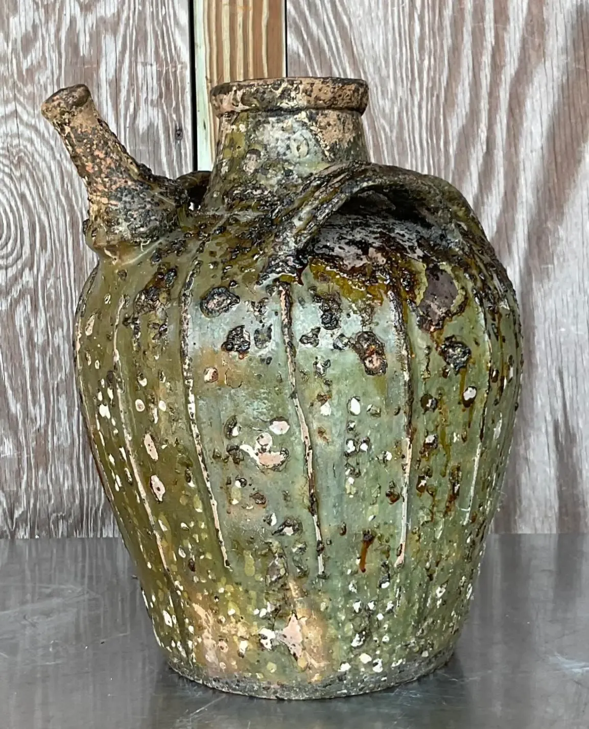 Vintage Boho Patinated Matte Glazed Ceramic Urn — additional photo 2