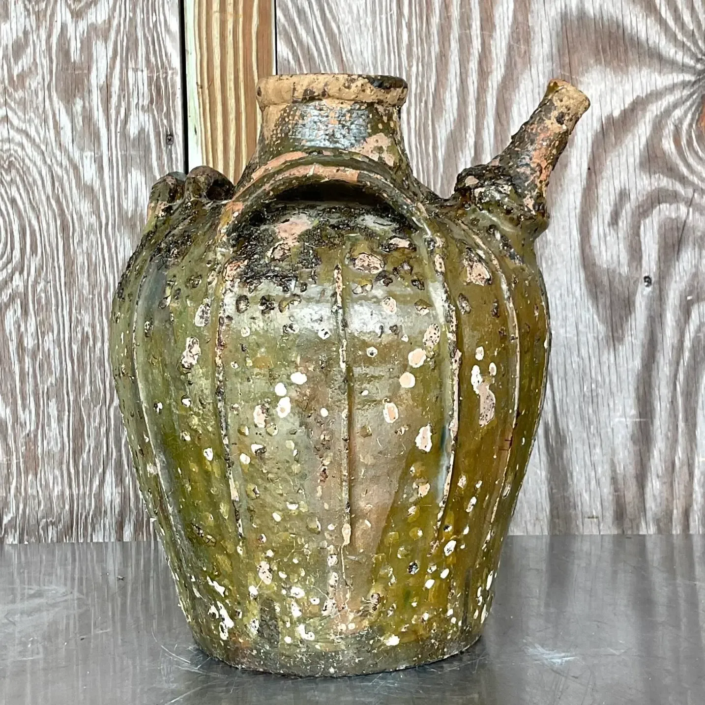 Vintage Boho Patinated Matte Glazed Ceramic Urn — additional photo 3