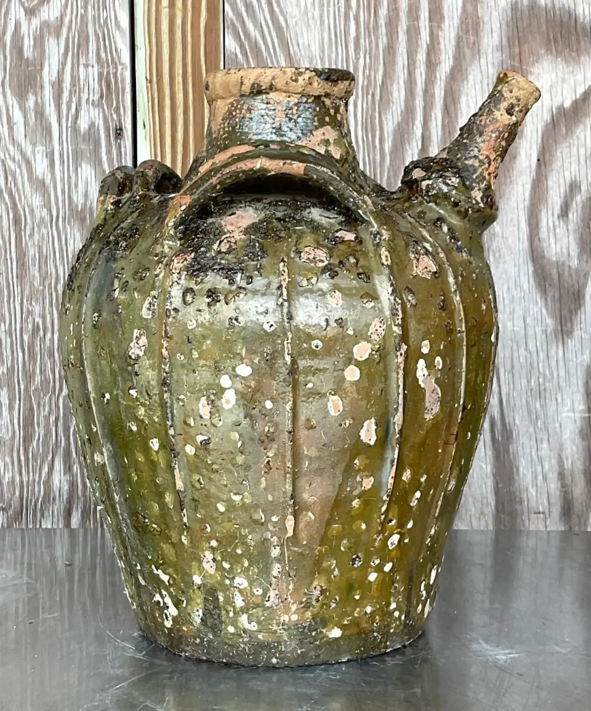 Vintage Boho Patinated Matte Glazed Ceramic Urn — additional photo 4