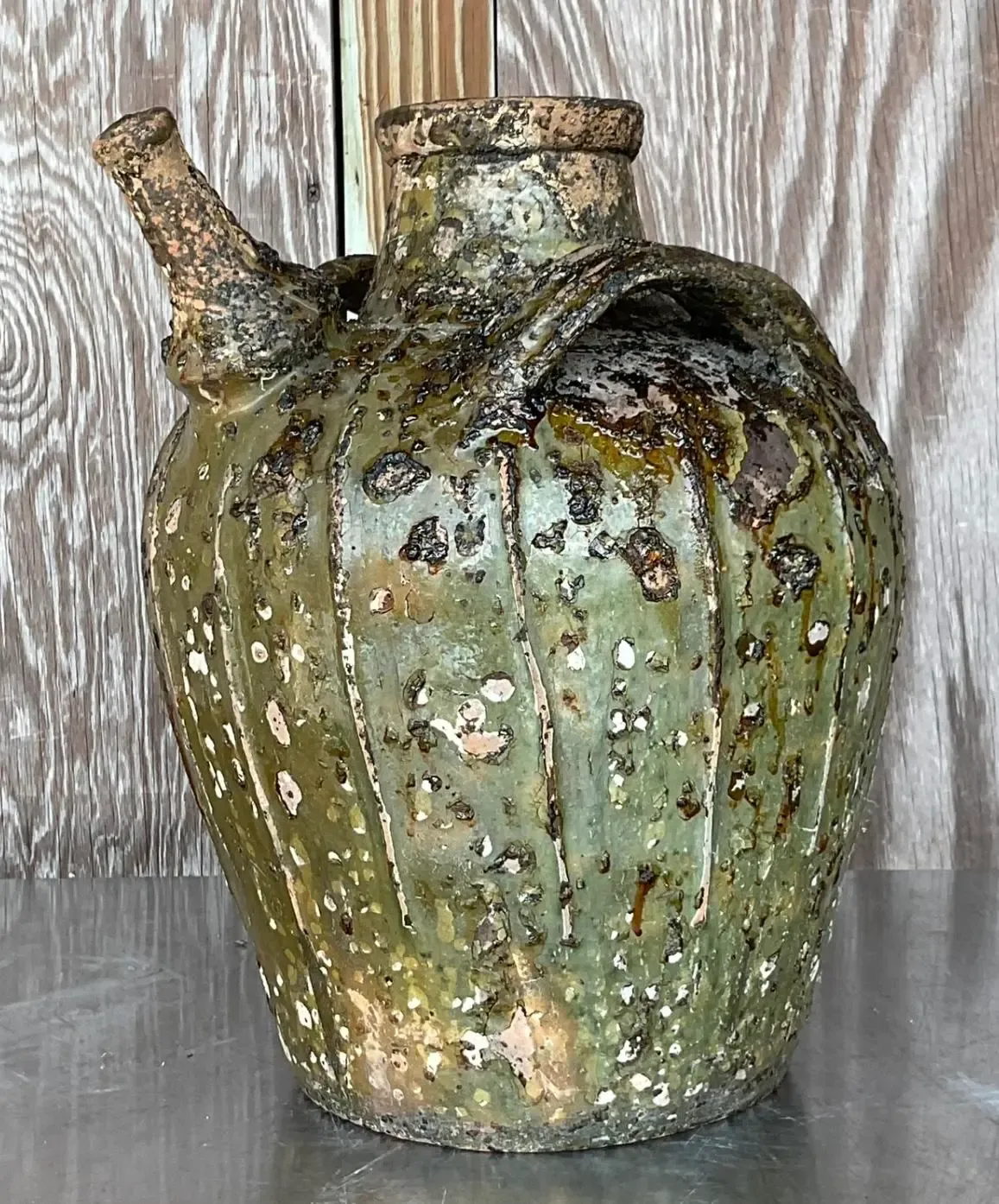 Vintage Boho Patinated Matte Glazed Ceramic Urn — additional photo 5
