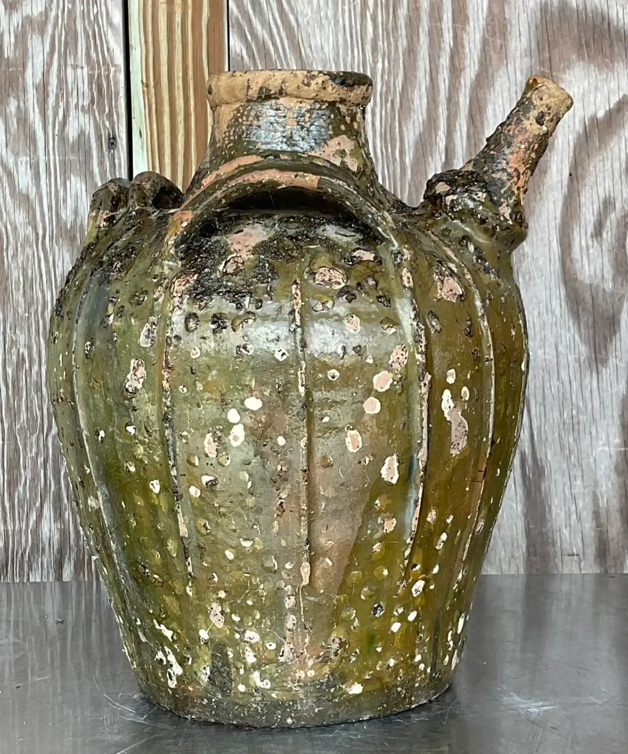Vintage Boho Patinated Matte Glazed Ceramic Urn — additional photo 6