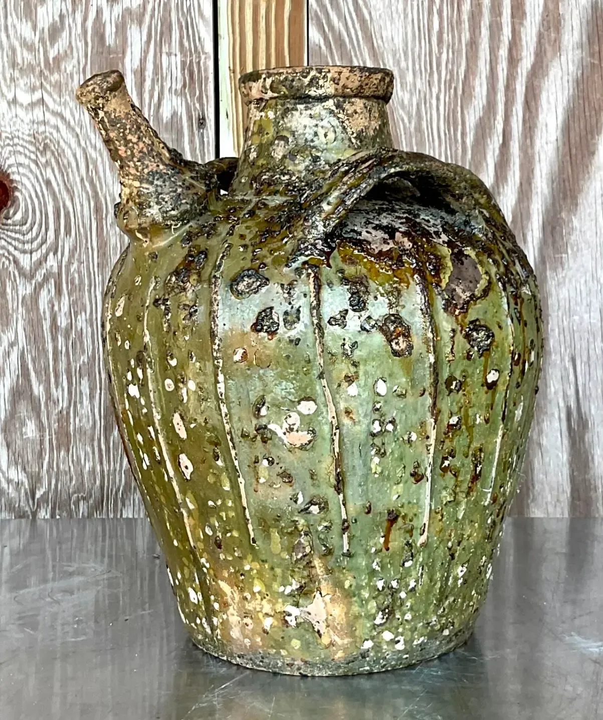 Vintage Boho Patinated Matte Glazed Ceramic Urn — additional photo 7