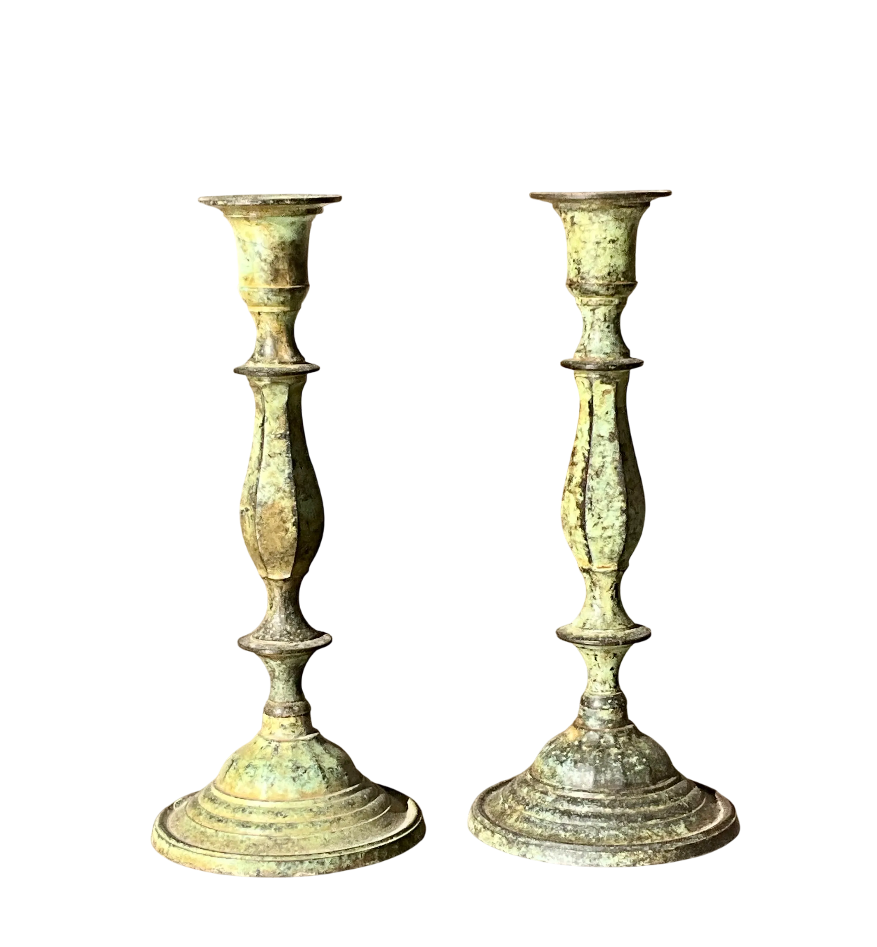 Vintage Boho Patinated Metal Candlesticks- a Pair