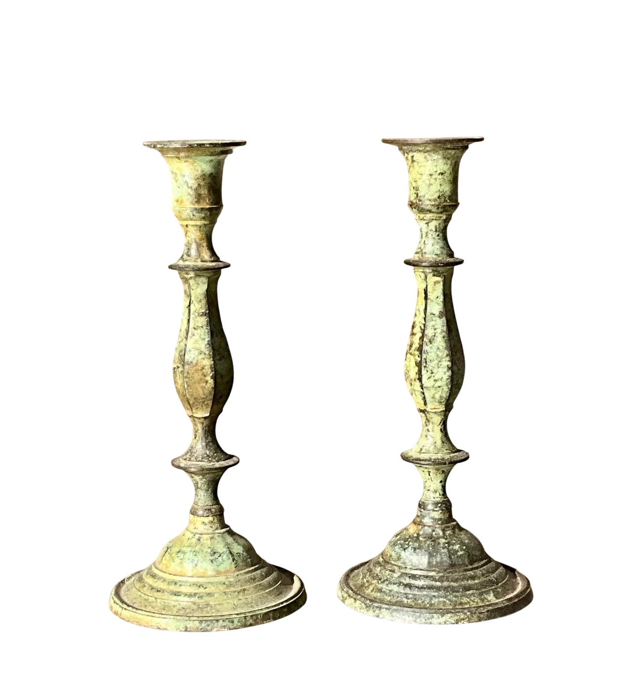 Vintage Boho Patinated Metal Candlesticks- a Pair