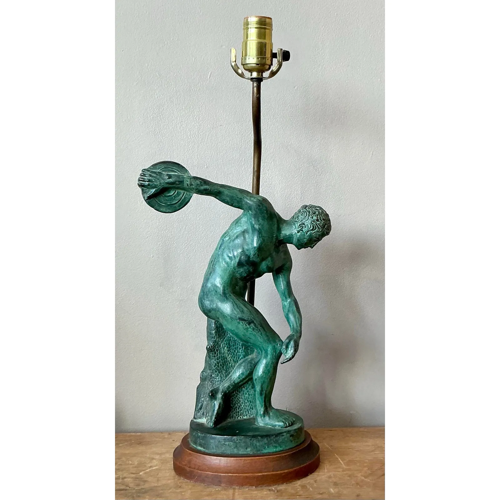  Vintage Boho Patinated Metal “Discobole of Myron” Lamp — additional photo 3