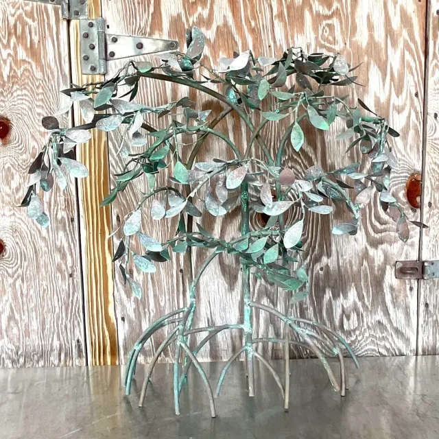 Vintage Boho Patinated Metal Mangrove Wall Sculpture — additional photo 7
