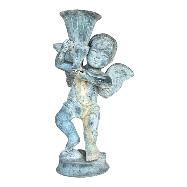 Vintage Boho Patinated Metal Putti Angel — additional photo 1