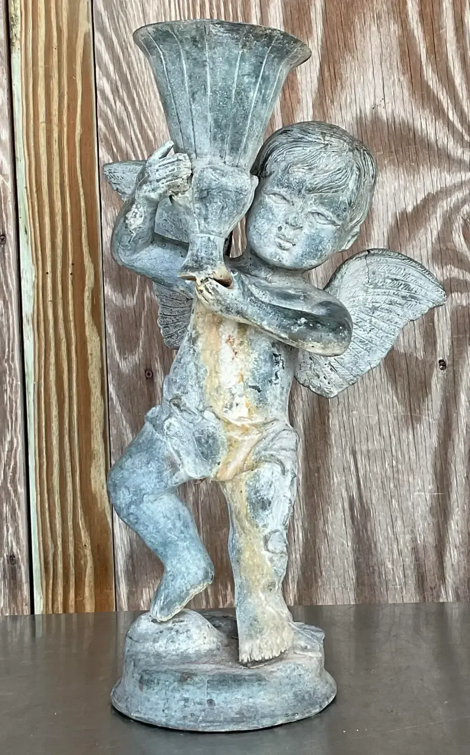 Vintage Boho Patinated Metal Putti Angel — additional photo 2