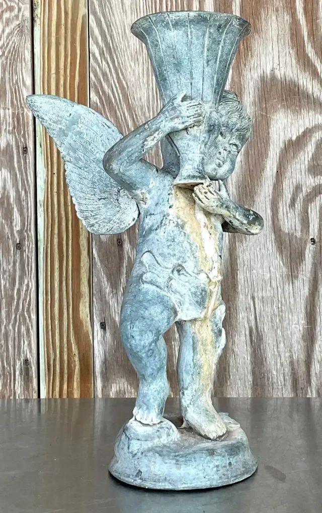 Vintage Boho Patinated Metal Putti Angel — additional photo 3