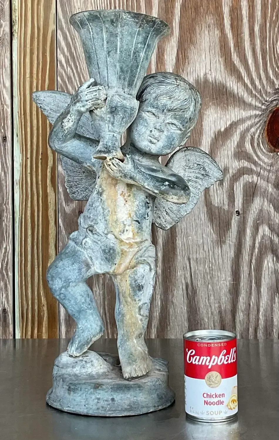Vintage Boho Patinated Metal Putti Angel — additional photo 4