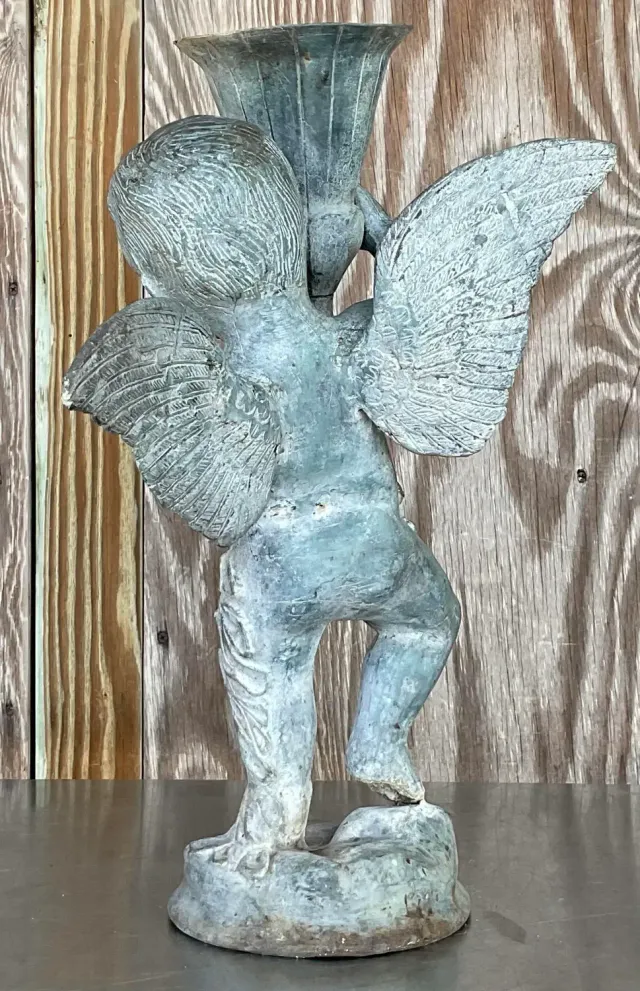 Vintage Boho Patinated Metal Putti Angel — additional photo 5