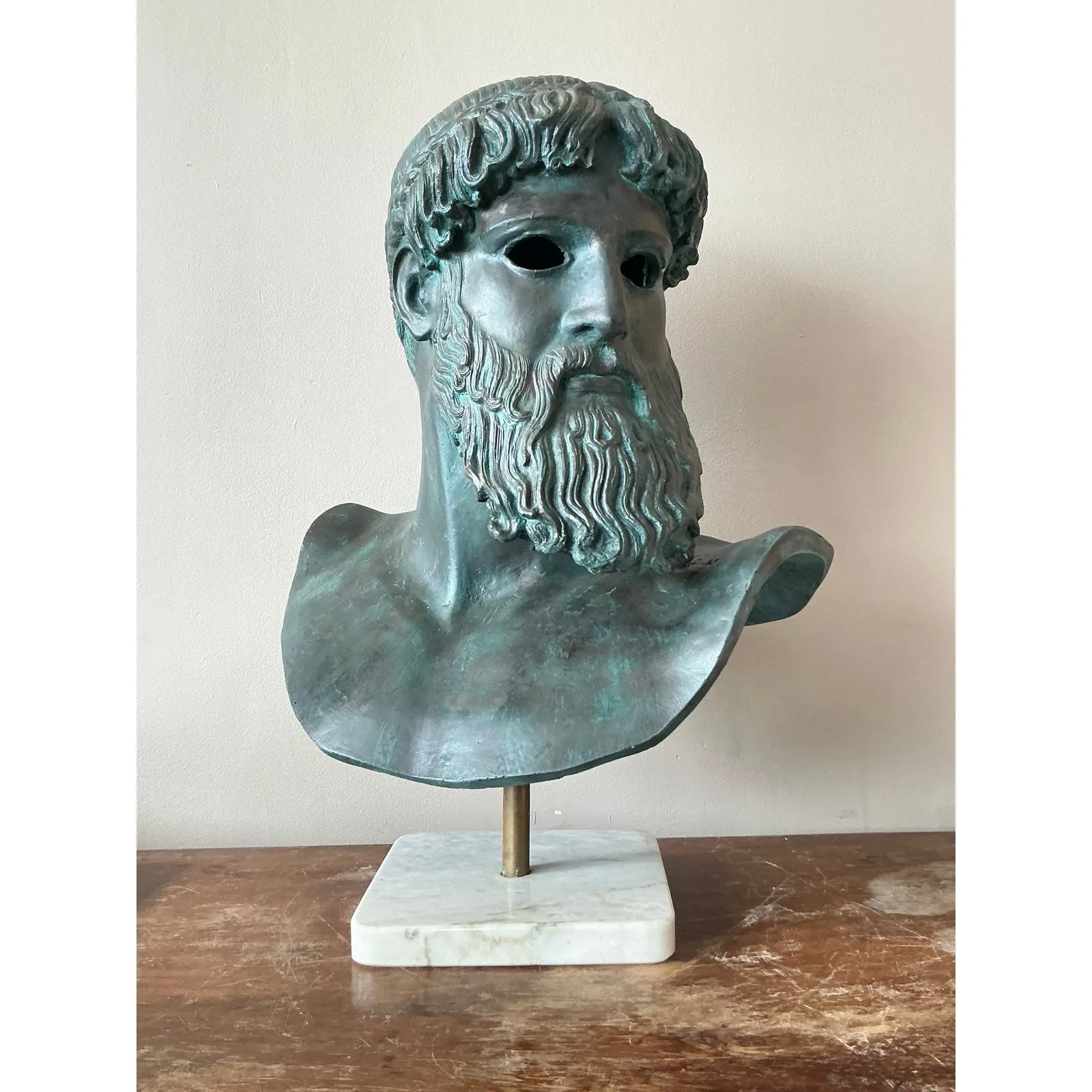 Vintage Boho Patinated Plaster Bust of Man