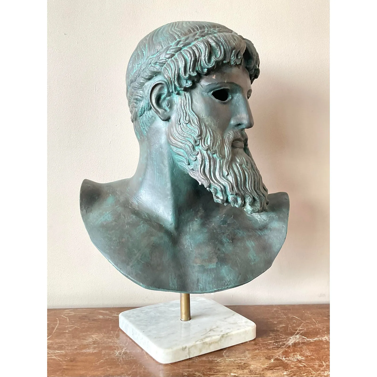 Vintage Boho Patinated Plaster Bust of Man — additional photo 2