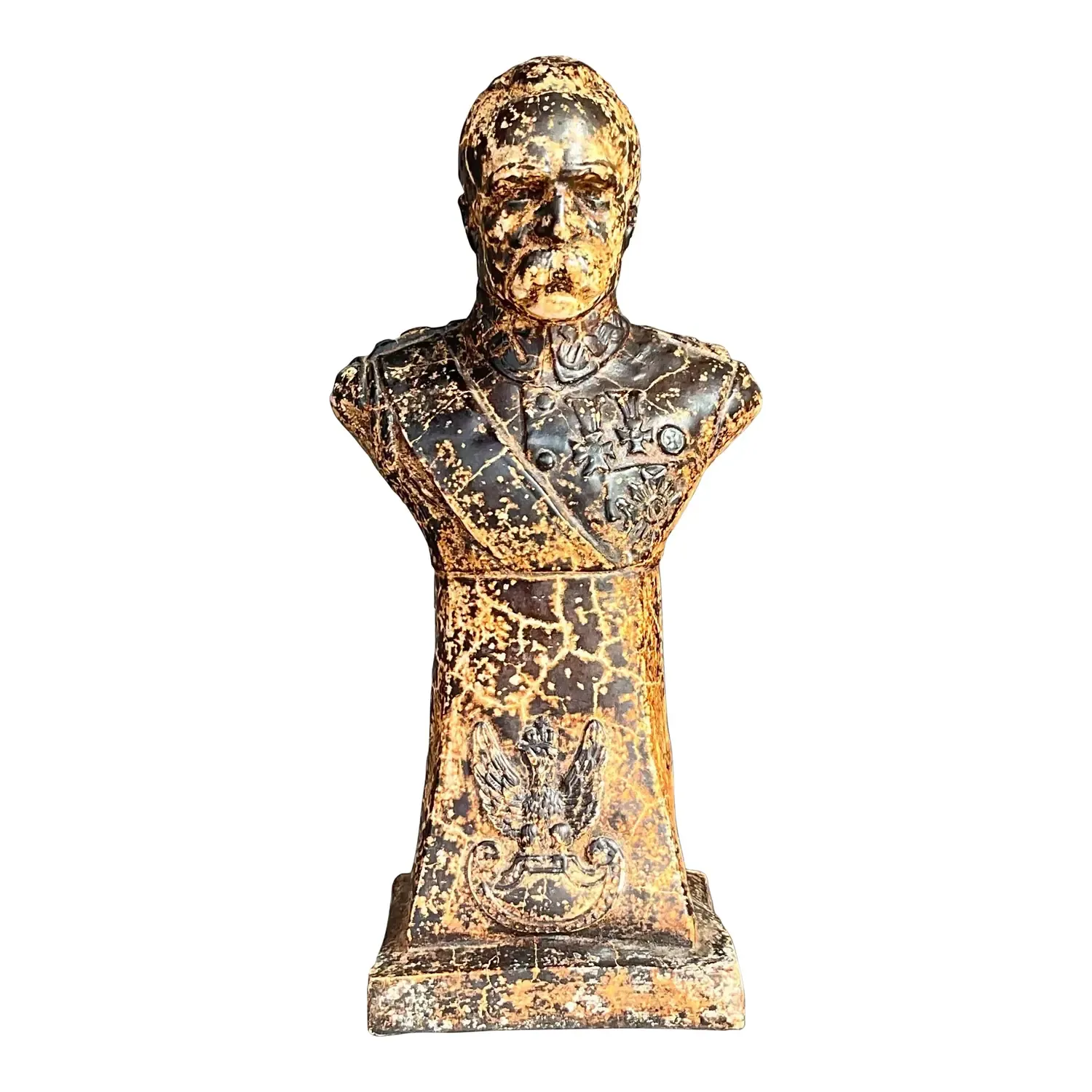 Vintage Boho Patinated Plaster Bust of Man - Oil Paint, 5W x 10H — additional photo 1
