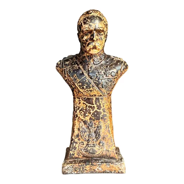 Vintage Boho Patinated Plaster Bust of Man - Oil Paint, 5W x 10H — additional photo 1