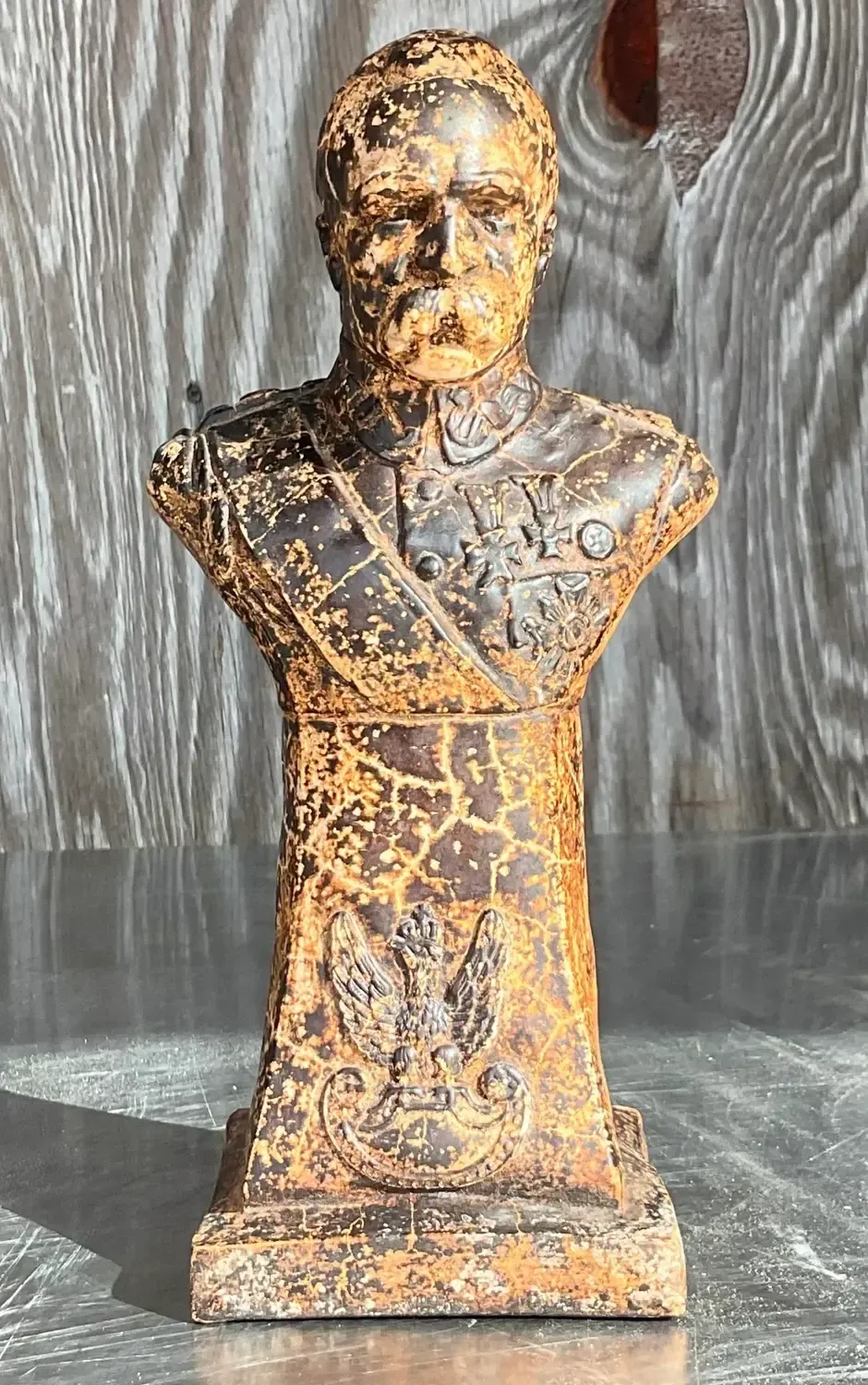 Vintage Boho Patinated Plaster Bust of Man - Oil Paint, 5W x 10H — additional photo 3