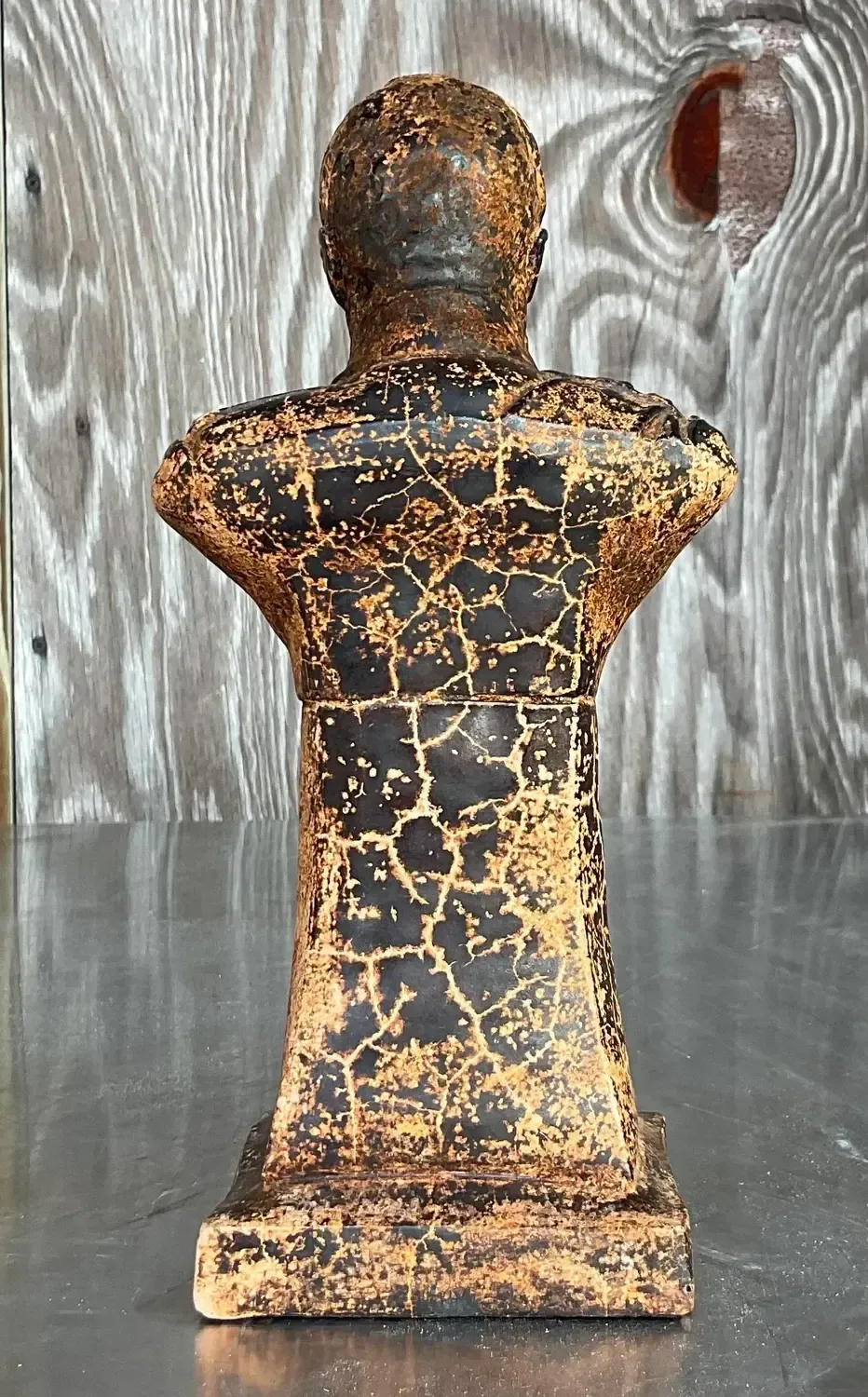 Vintage Boho Patinated Plaster Bust of Man - Oil Paint, 5W x 10H — additional photo 4