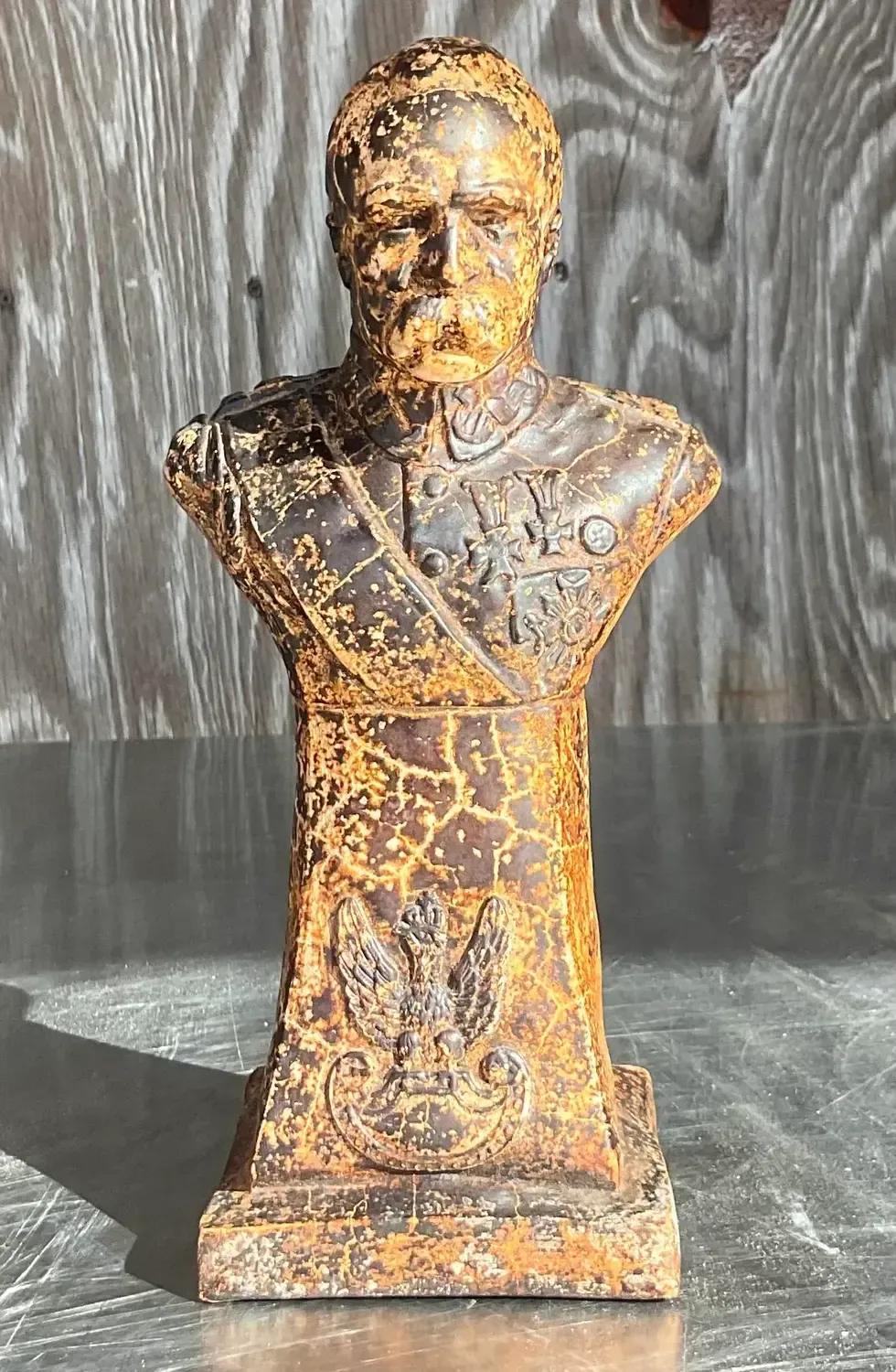 Vintage Boho Patinated Plaster Bust of Man - Oil Paint, 5W x 10H — additional photo 5
