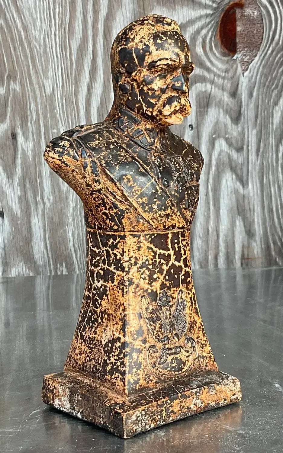 Vintage Boho Patinated Plaster Bust of Man - Oil Paint, 5W x 10H — additional photo 6