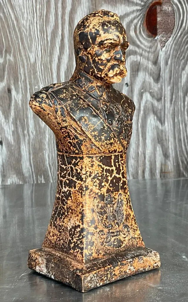 Vintage Boho Patinated Plaster Bust of Man - Oil Paint, 5W x 10H — additional photo 6