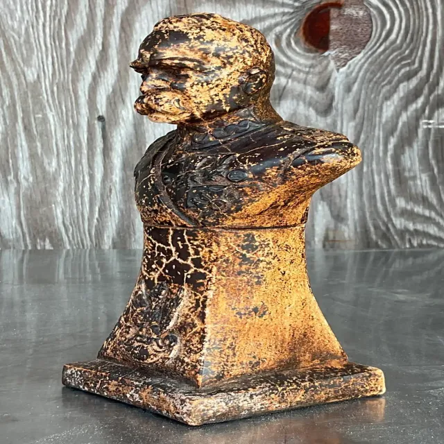 Vintage Boho Patinated Plaster Bust of Man - Oil Paint, 5W x 10H — additional photo 7