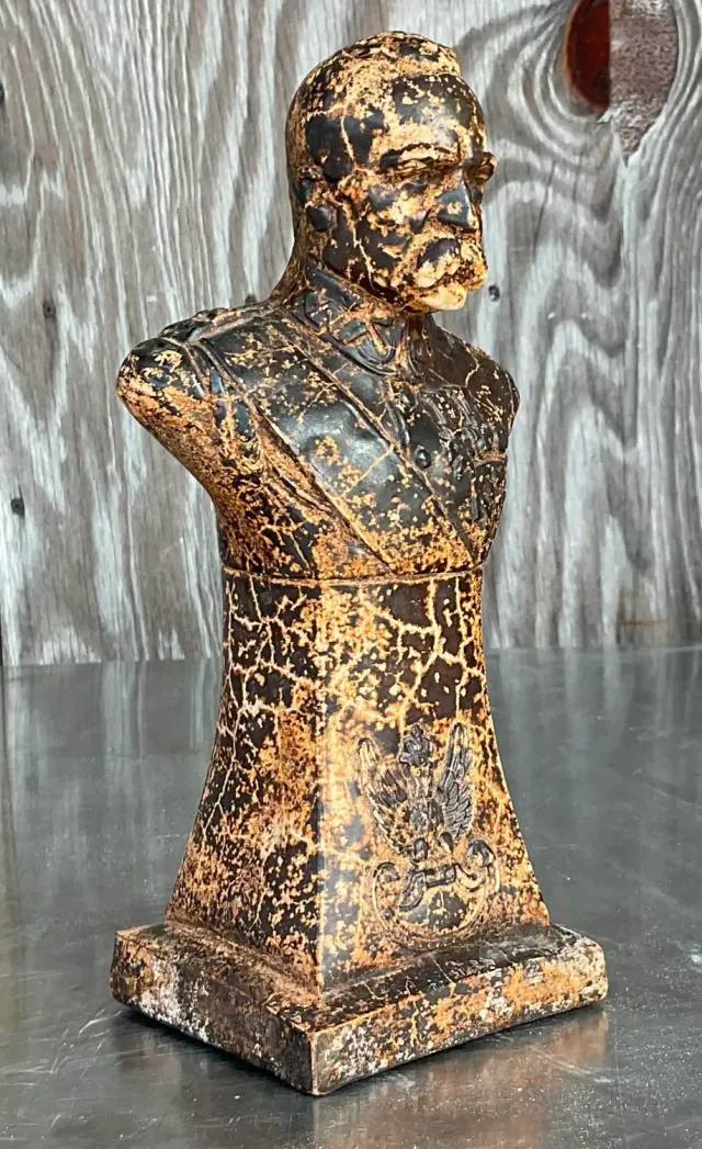 Vintage Boho Patinated Plaster Bust of Man - Oil Paint, 5W x 10H — additional photo 8