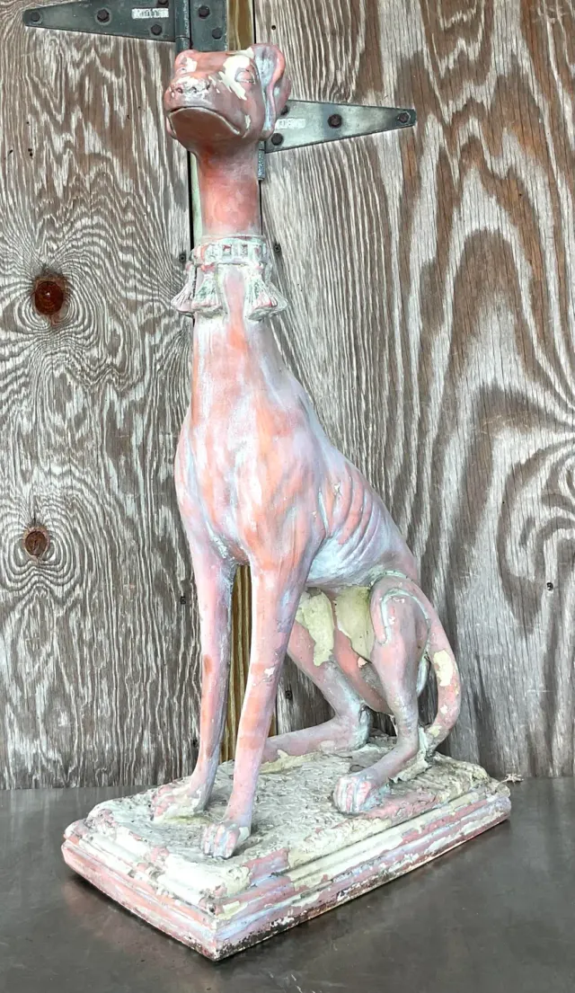 Vintage Boho Patinated Resin Greyhound Statue — additional photo 5