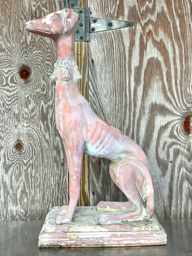 Vintage Boho Patinated Resin Greyhound Statue — additional photo 7