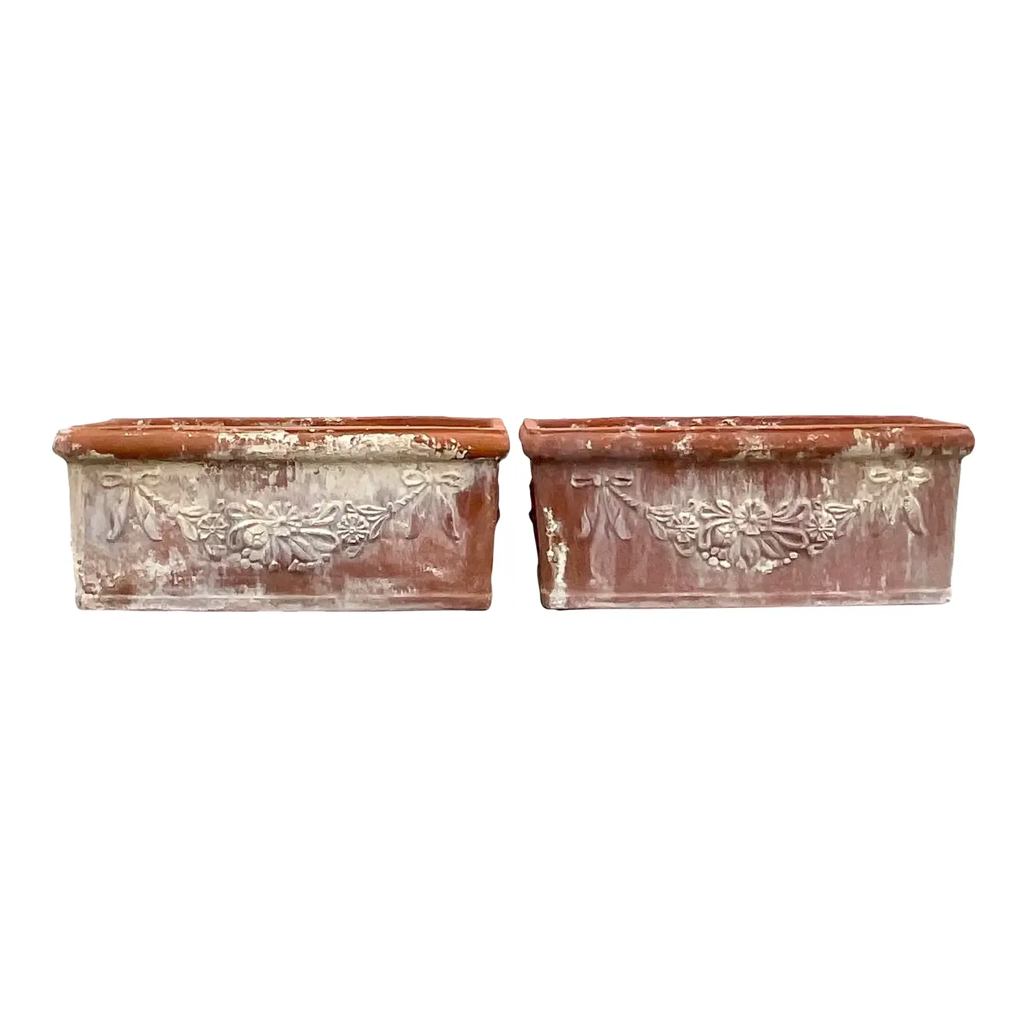 Vintage Boho Patinated Terra Cotta Planter Boxes - a Pair — additional photo 1