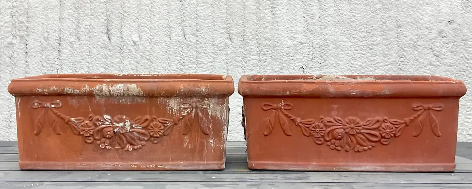 Vintage Boho Patinated Terra Cotta Planter Boxes - a Pair — additional photo 2