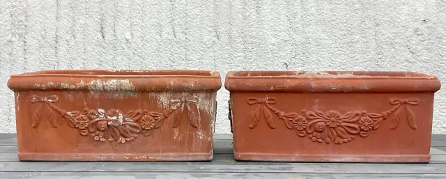 Vintage Boho Patinated Terra Cotta Planter Boxes - a Pair — additional photo 2