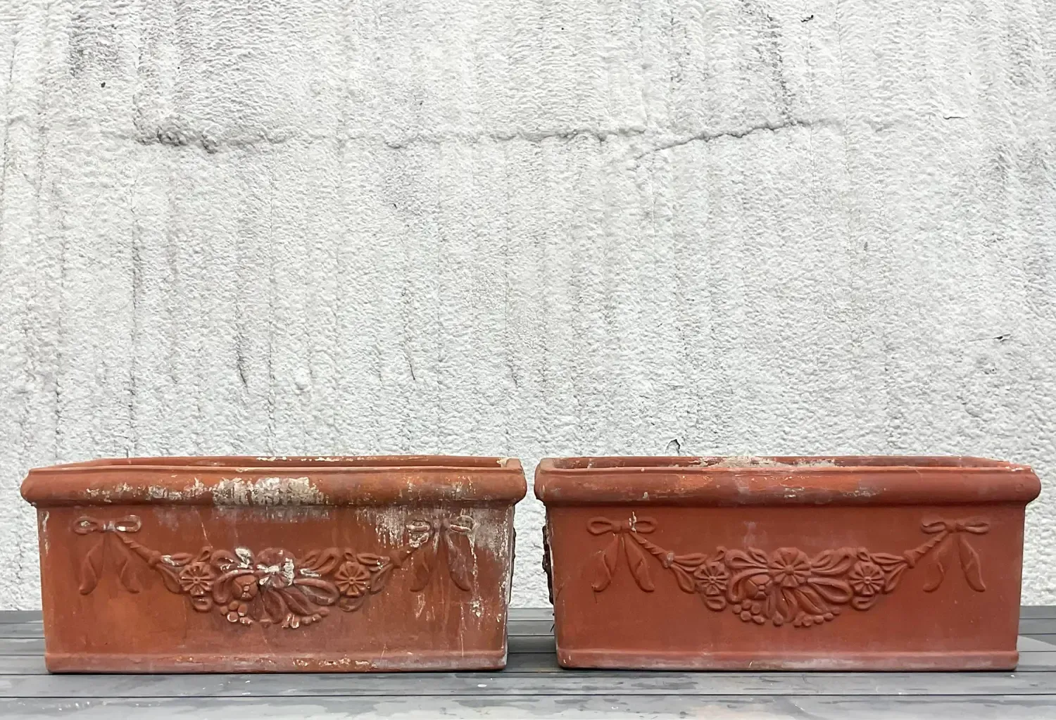 Vintage Boho Patinated Terra Cotta Planter Boxes - a Pair — additional photo 3