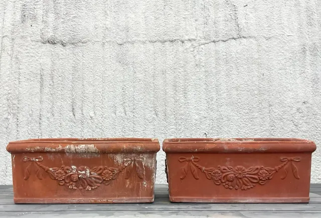 Vintage Boho Patinated Terra Cotta Planter Boxes - a Pair — additional photo 3