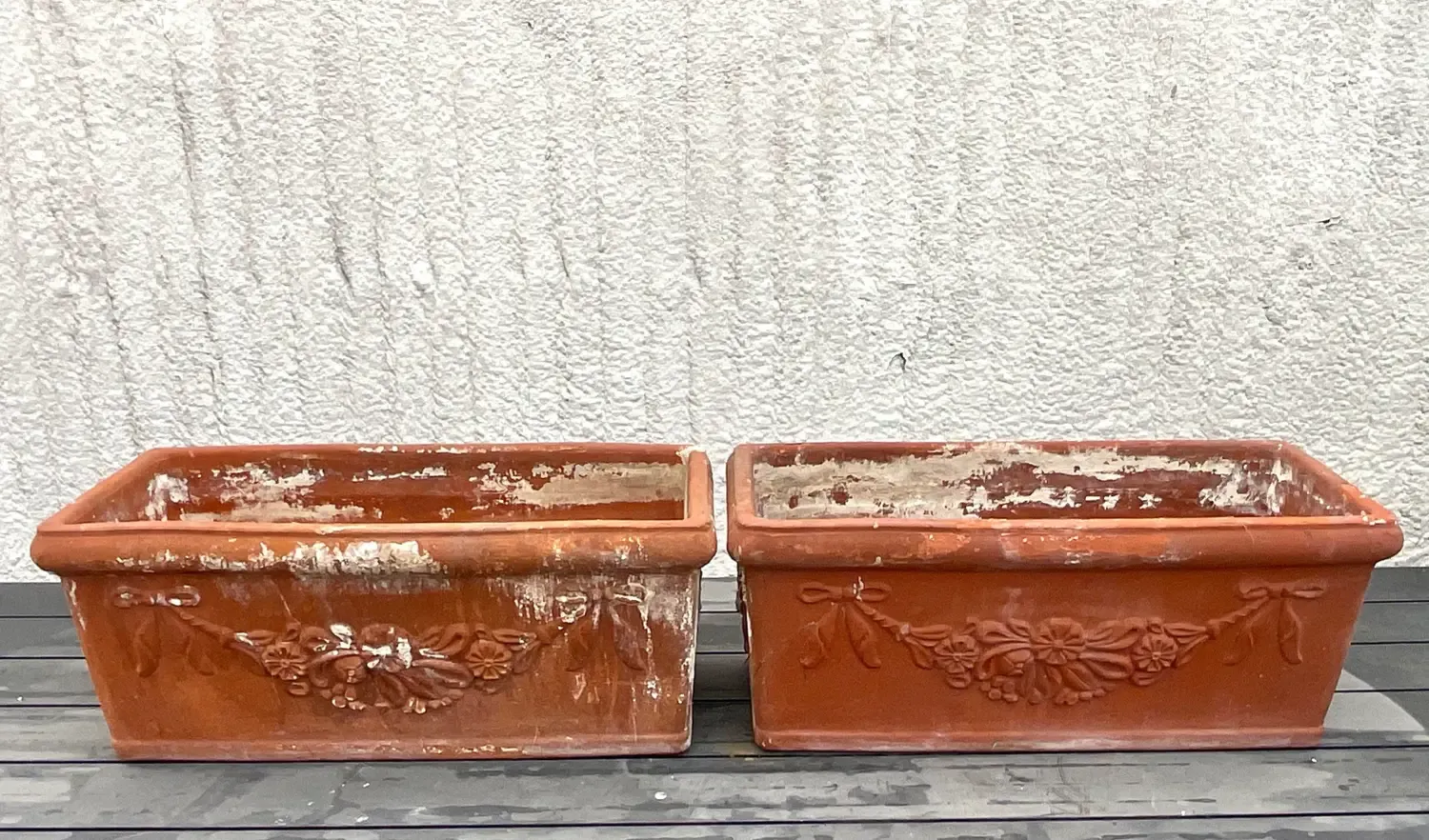 Vintage Boho Patinated Terra Cotta Planter Boxes - a Pair — additional photo 4