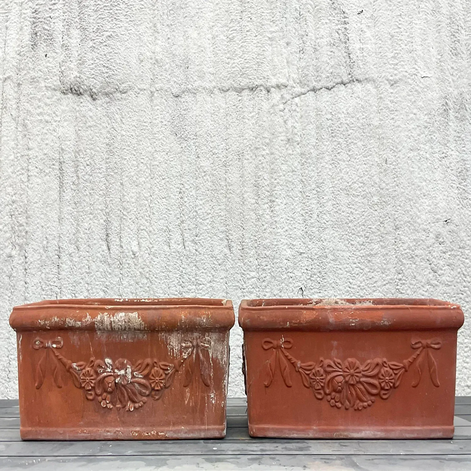 Vintage Boho Patinated Terra Cotta Planter Boxes - a Pair — additional photo 5