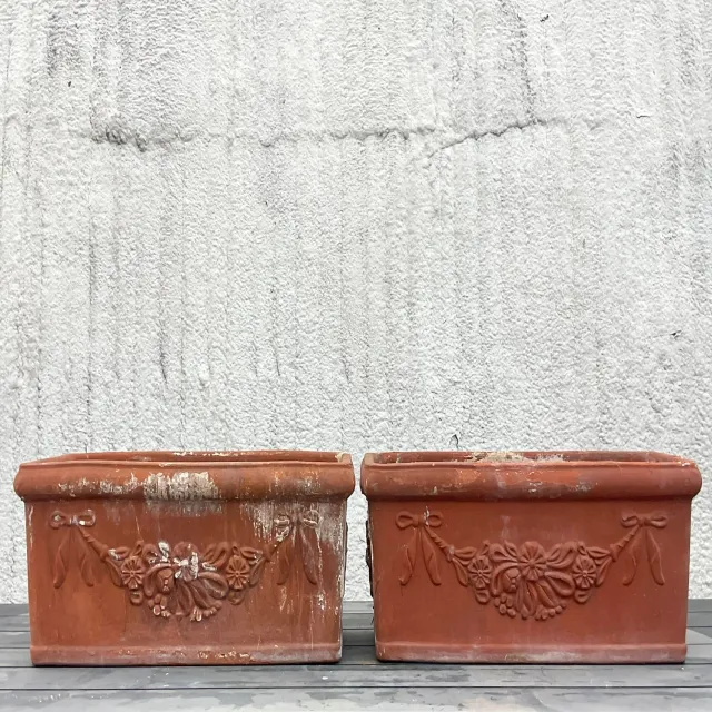 Vintage Boho Patinated Terra Cotta Planter Boxes - a Pair — additional photo 5