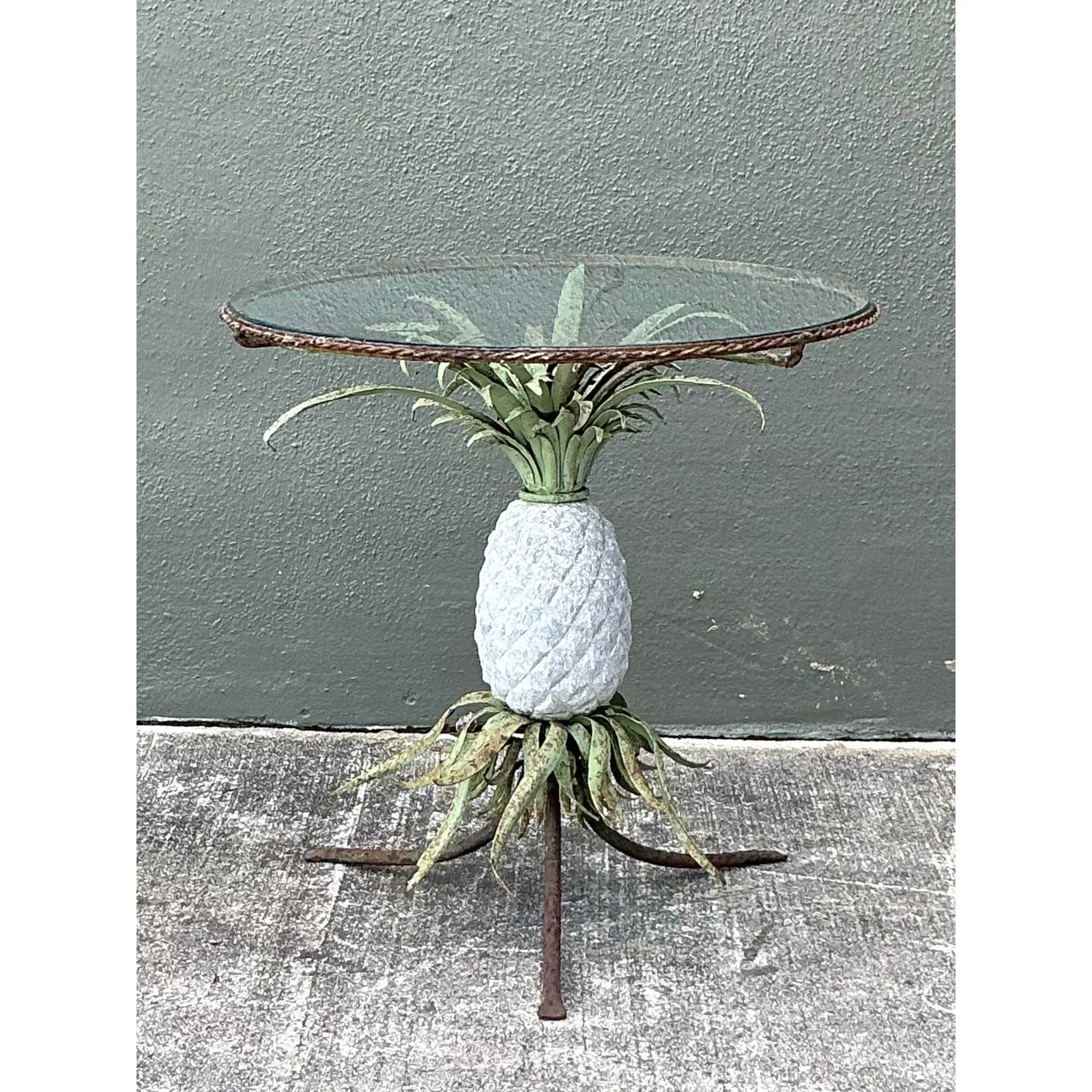 Vintage Boho Patinated Wrought Iron Pineapple Table — additional photo 1