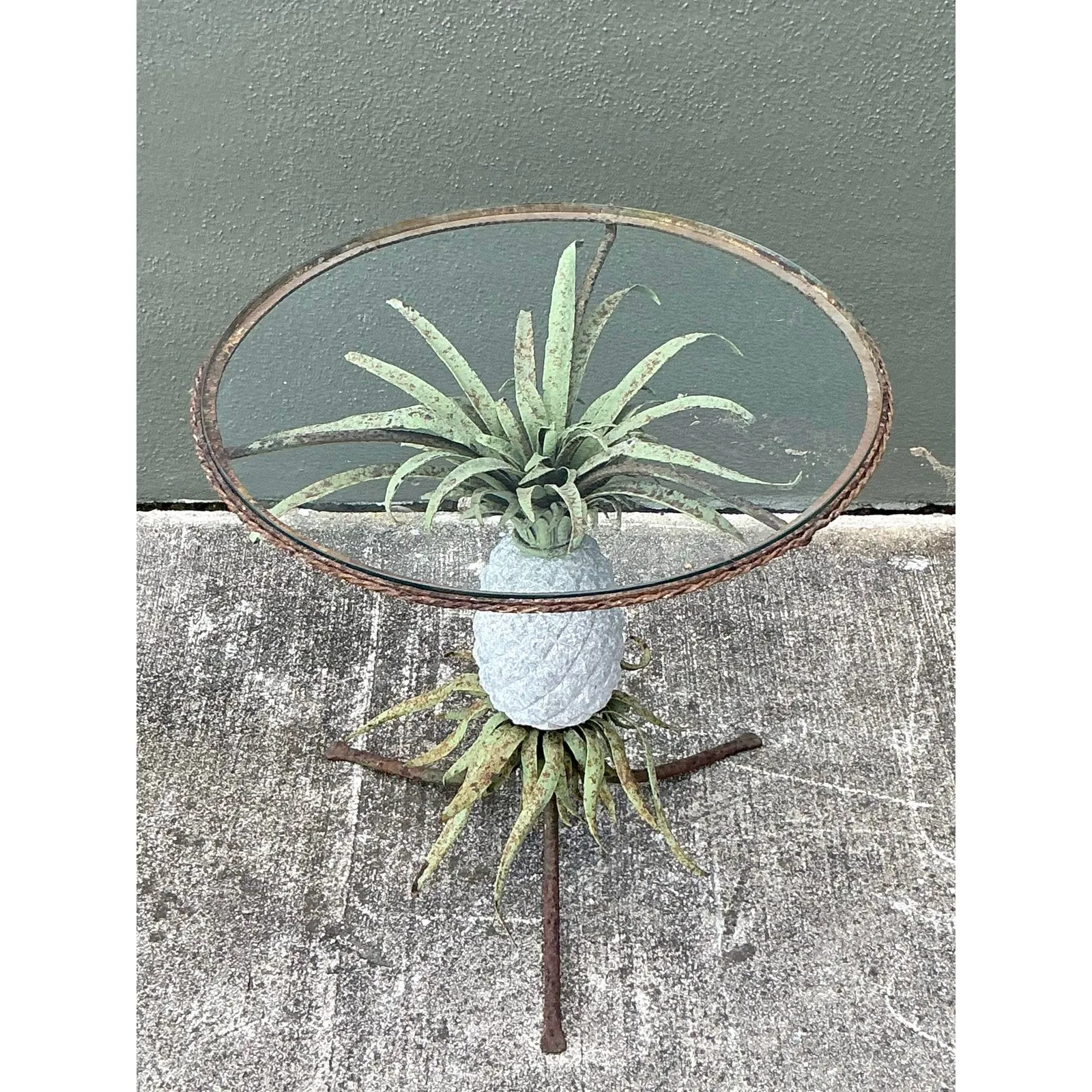 Vintage Boho Patinated Wrought Iron Pineapple Table — additional photo 2