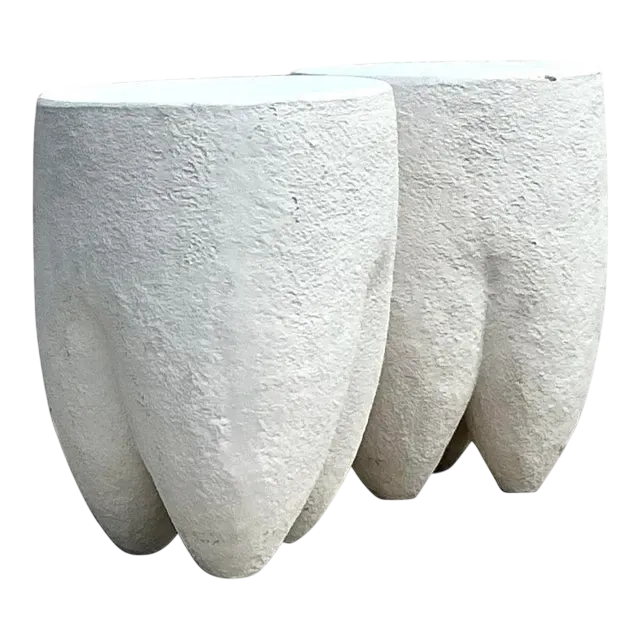 Vintage Boho Pebbled Biomorphic Low Stools - a Pair