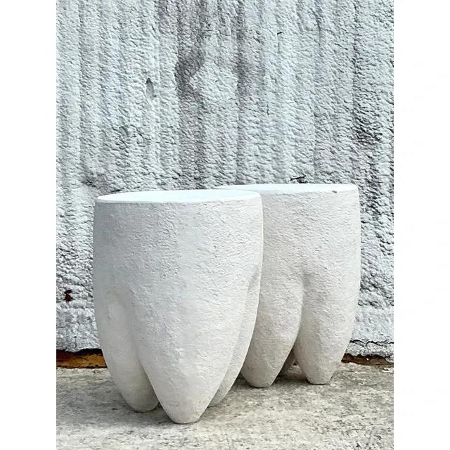 Vintage Boho Pebbled Biomorphic Low Stools - a Pair — additional photo 1