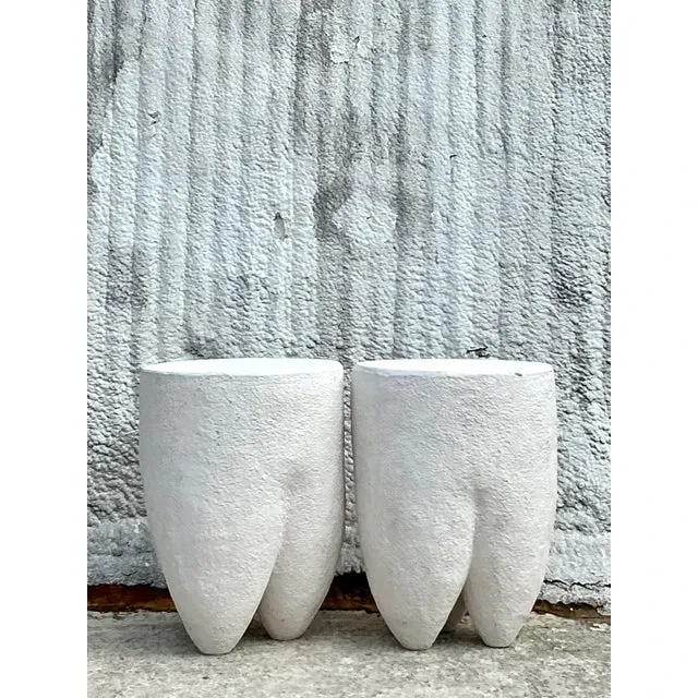 Vintage Boho Pebbled Biomorphic Low Stools - a Pair — additional photo 3