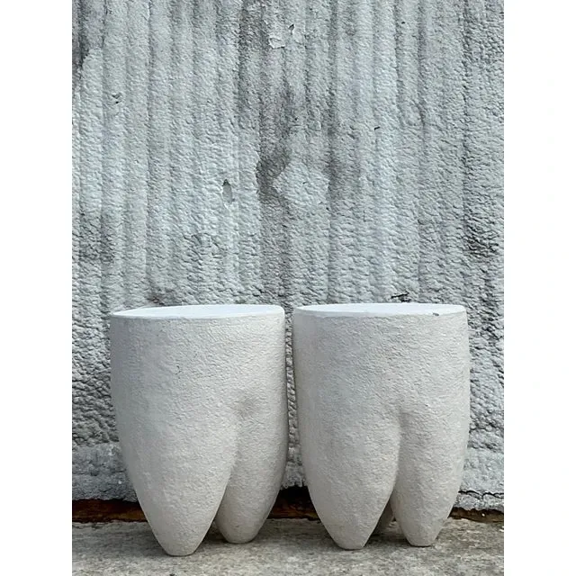 Vintage Boho Pebbled Biomorphic Low Stools - a Pair — additional photo 4