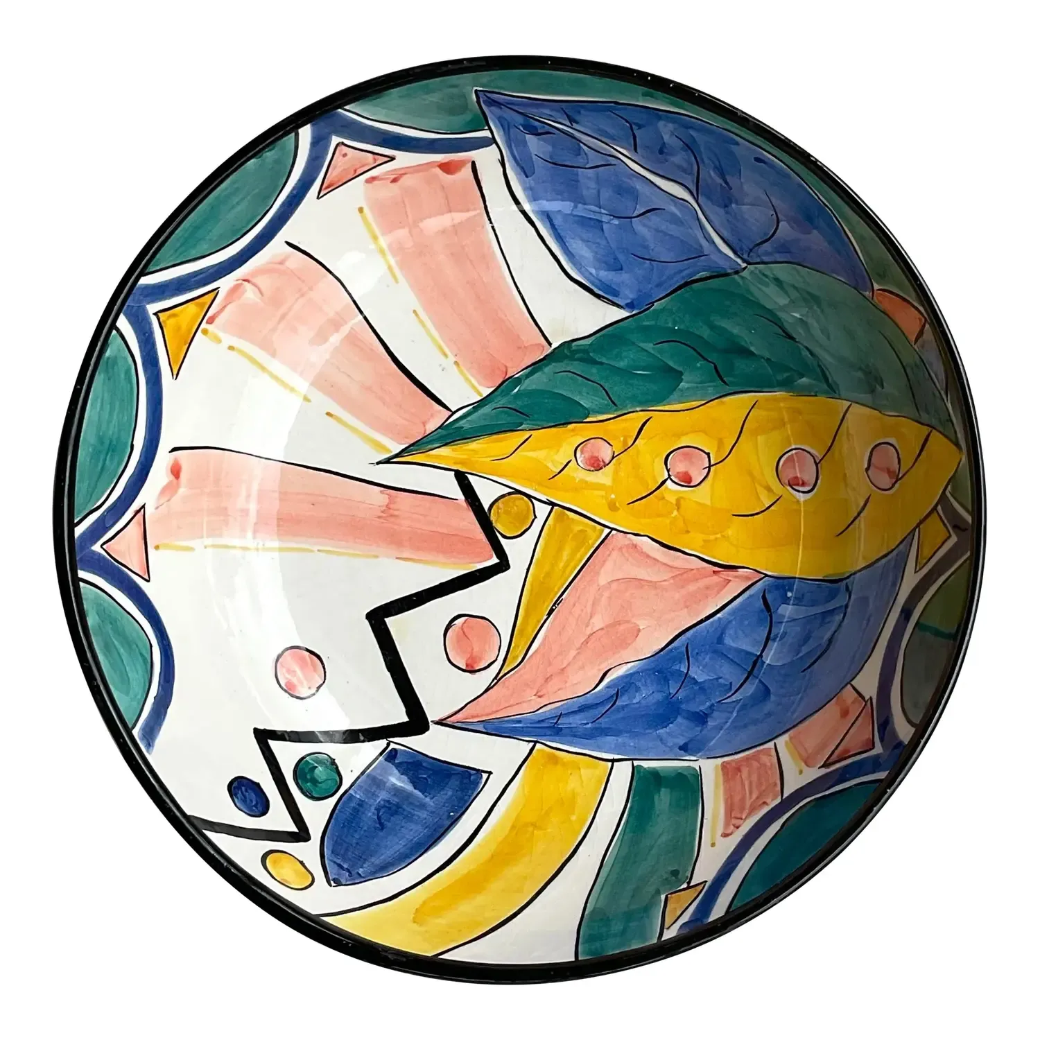 Vintage Boho Pereiras Portugal Glazed Ceramic Hand Painted Bowl — additional photo 1