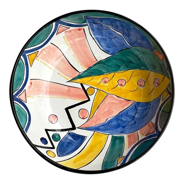 Vintage Boho Pereiras Portugal Glazed Ceramic Hand Painted Bowl — additional photo 1