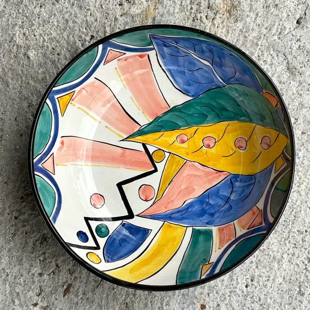 Vintage Boho Pereiras Portugal Glazed Ceramic Hand Painted Bowl — additional photo 2