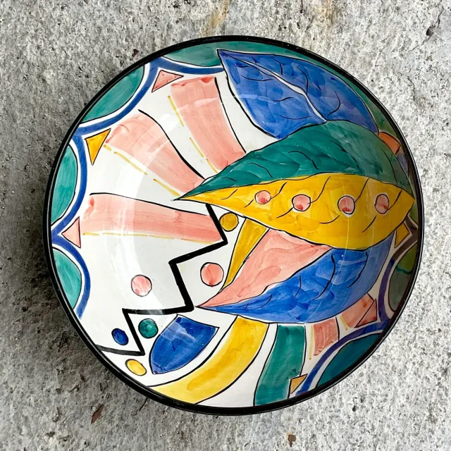 Vintage Boho Pereiras Portugal Glazed Ceramic Hand Painted Bowl — additional photo 4