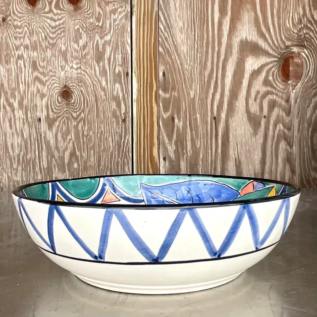 Vintage Boho Pereiras Portugal Glazed Ceramic Hand Painted Bowl — additional photo 5