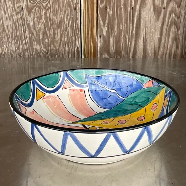 Vintage Boho Pereiras Portugal Glazed Ceramic Hand Painted Bowl — additional photo 8