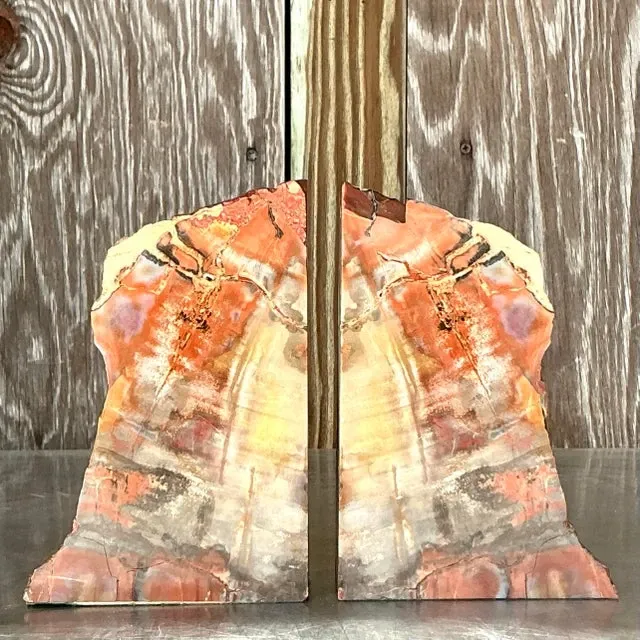Vintage Boho Petrified Wood Bookends- Set of 2 — additional photo 4