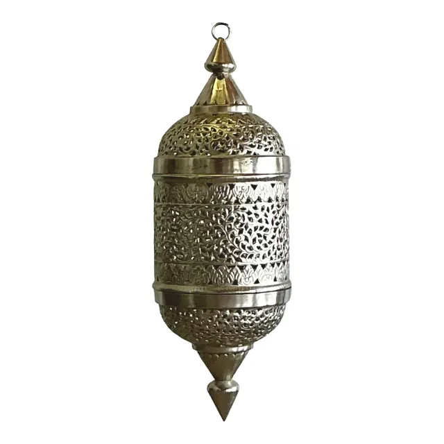 Vintage Boho Pierced Metal Moroccan Lantern — additional photo 1